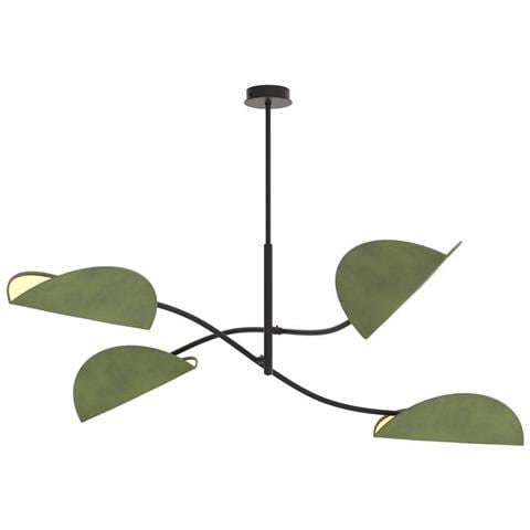 Lampada A Sospensione Lotus In Acciaio Nero E Velluto Verde - Foto 1