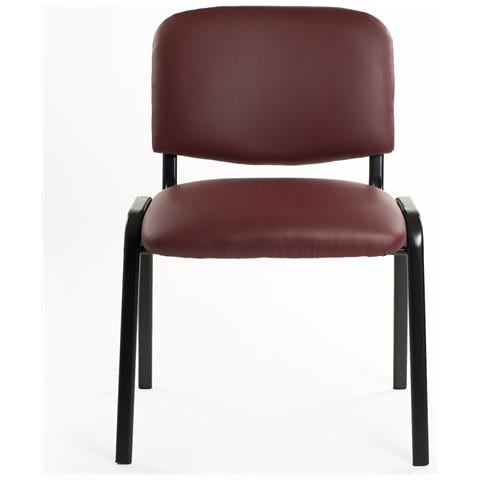 Set Di 6 Sedie Per Sala Attesa Ufficio Studio Conferenze Riunione Ospite Impilabili Imbottite In Ecopelle Bordeaux - Foto 2