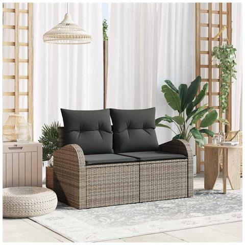 Divano da Giardino a 2 Posti con Cuscini Grigio Polyrattan - Foto 2