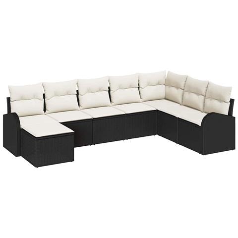 Set di divani da giardino in 8 pezzi con cuscini Black Poly Rattan - Foto 1