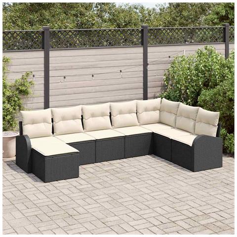 Set di divani da giardino in 8 pezzi con cuscini Black Poly Rattan - Foto 2