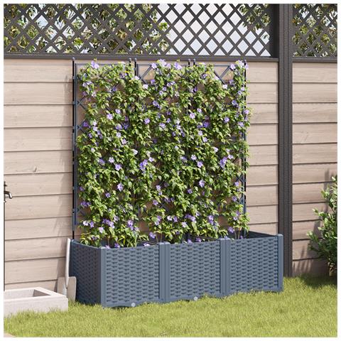 Fioriera da giardino con trellis 3 pz grigio chiaro 120x40x143 cm - Foto 2