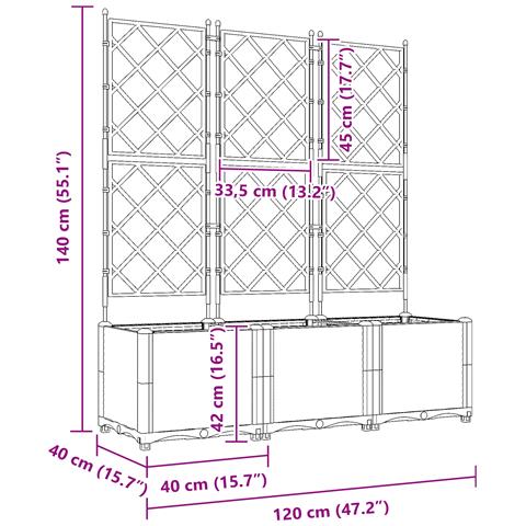 Fioriera da giardino con trellis 3 pz grigio chiaro 120x40x143 cm - Foto 9