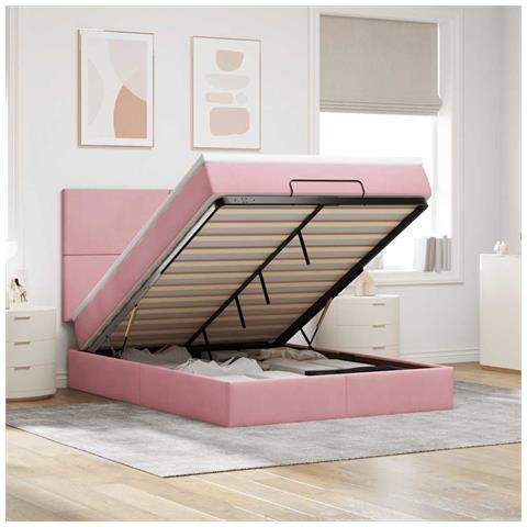 Struttura Letto Pouf con Materassi Rosa 140x190 cm in Velluto - Foto 2