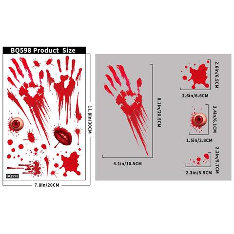 Adesivi Per Vetri Con Impronte Di Sangue Di Halloween - Set Da 6 Per Decorazioni Spaventose - Foto 1