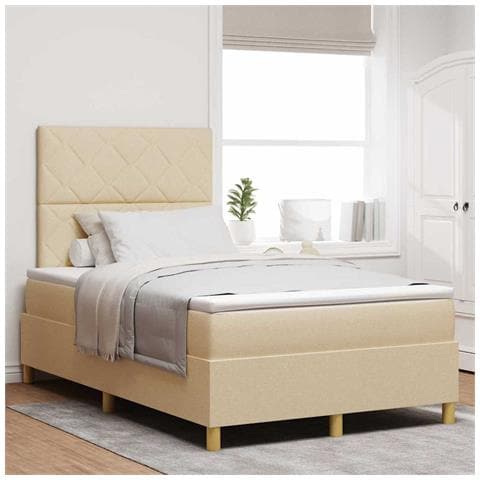 Letto a molle con materasso Crema 120 x 190 cm Tessuto - Foto 2