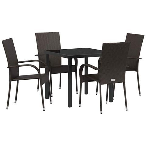 Set da Pranzo per Giardino 5 pcs Marrone Poly Rattan - Foto 1