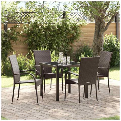 Set da Pranzo per Giardino 5 pcs Marrone Poly Rattan - Foto 2
