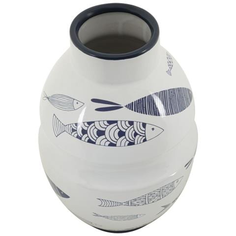 Vaso Fish In Ceramica Bianca Con Decoro A Pesci Blu 21x31 Cm - Foto 2
