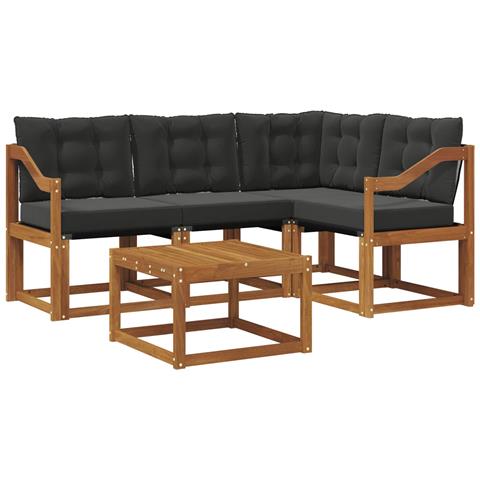 Set di divani da esterno con cuscino 5 pcs Naturale e Nero - Foto 1