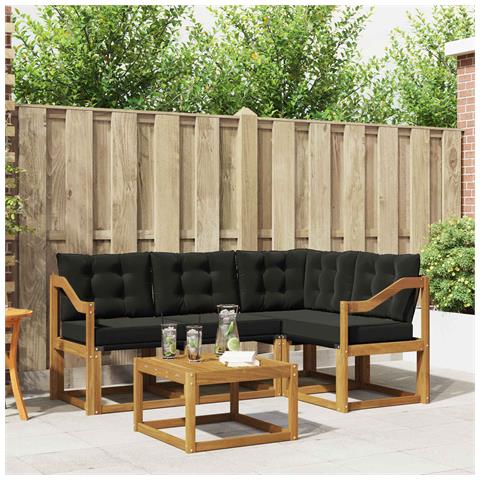 Set di divani da esterno con cuscino 5 pcs Naturale e Nero - Foto 2