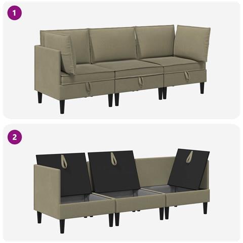 Set di mobili per il soggiorno 3 pcs Cachi Tessuto - Foto 8