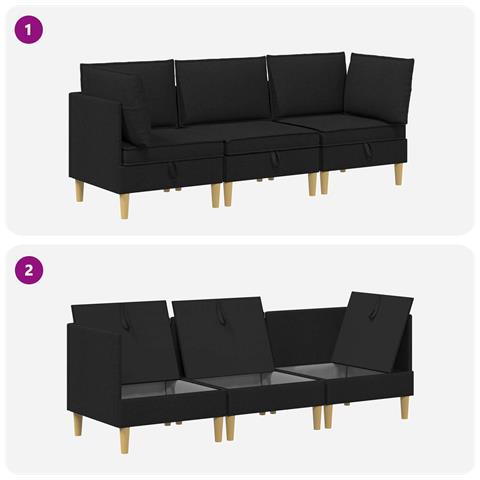 Set di divani modulari con spazio di archiviazione 3 pcs Nero - Foto 8
