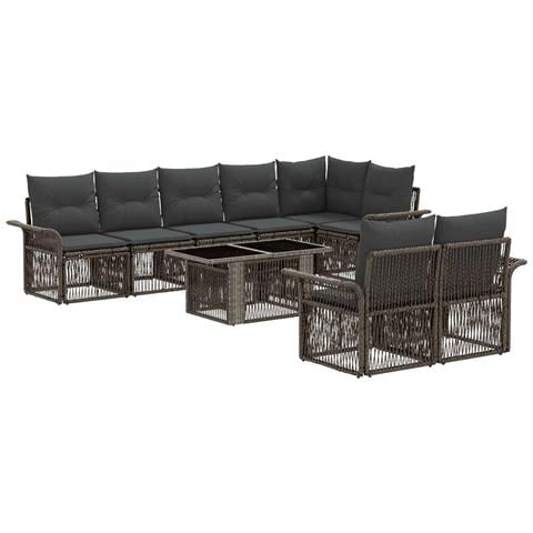 Set Divano da Giardino 9 pz Grigio e Grigio Scuro polyrattan - Foto 1