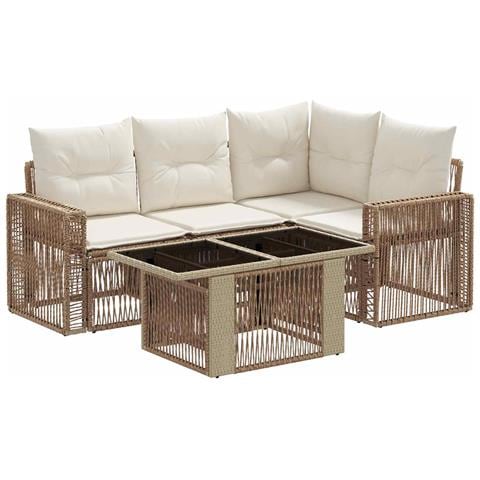Set Divano da Giardino 5 pz Beige e Bianco Crema polyrattan - Foto 1