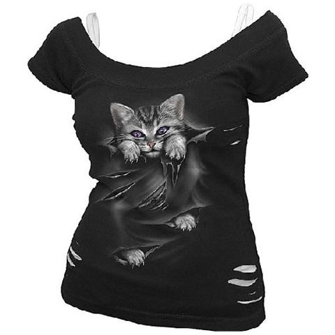 Spiral - Bright Eyes - 2In1 White Ripped Top Black (Top Donna Tg. XL)  - Foto 1
