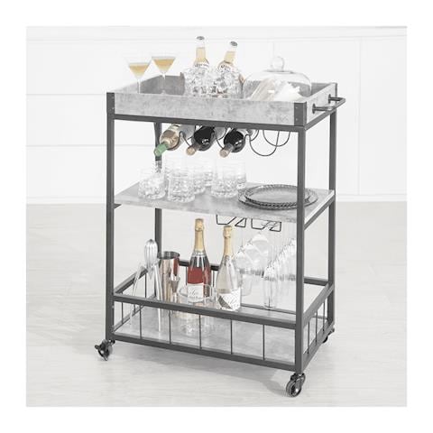 Carrello Cucina Salvaspazio Angolo Bar Per Casa Con Portabottiglie E Vassoio Stile Industriale Grigio Fkw56-hg - Foto 1