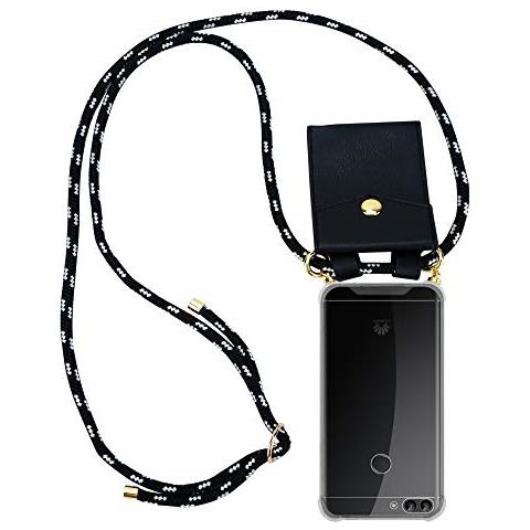 Catena Di Telefoni Cellulari Compatibile Con Huawei P Smart 2018 / Enjoy 7s In Nero Argento - Coperchio Protettivo In Silicone Con Anelli D'oro, Cinturino In Corda E Custodia Staccabile - Foto 1