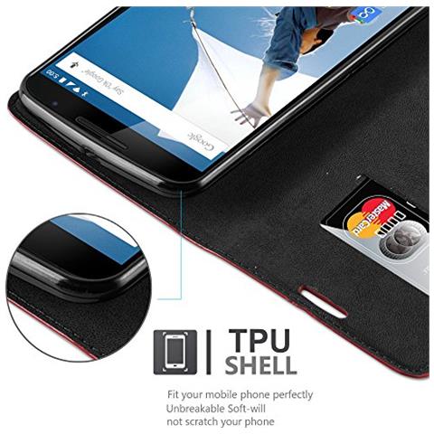 Custodia Compatibile Con Lenovo Google Nexus 6 / 6x In Rosso Mela - Coperchio Protettiva Con Chiusura Magnetica, Funzione Stand E Tasca Per Le Carte - Foto 2
