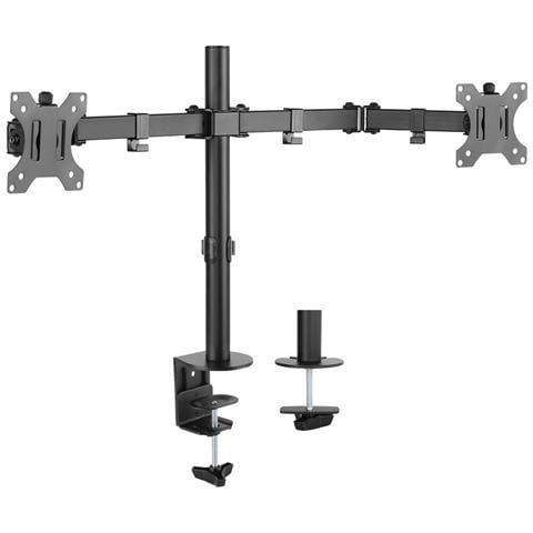 Supporto Da Scrivania Orizzontale Inclinabile E Orientabile Con Altezza Regolabile Per 2 Monitor Con Portata 8kg E Vesa Fino A 100x100mm, Nero - Foto 2
