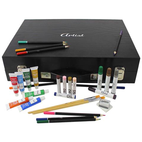 Set Da Pittura Arte Disegno 174 Pz Valigetta Nera In Legno Per Artisti Hobbisti - Foto 2