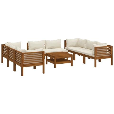 Set Divani Da Giardino 9 Pz Con Cuscini Crema In Legno Acacia - Foto 1