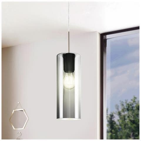 Lampadario Industrial Selvino 1 Luce Acciaio Grigio Opaco Diffusore Nero - Foto 2