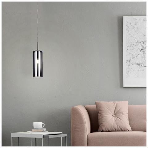 Lampadario Industrial Selvino 1 Luce Acciaio Grigio Opaco Diffusore Nero - Foto 1
