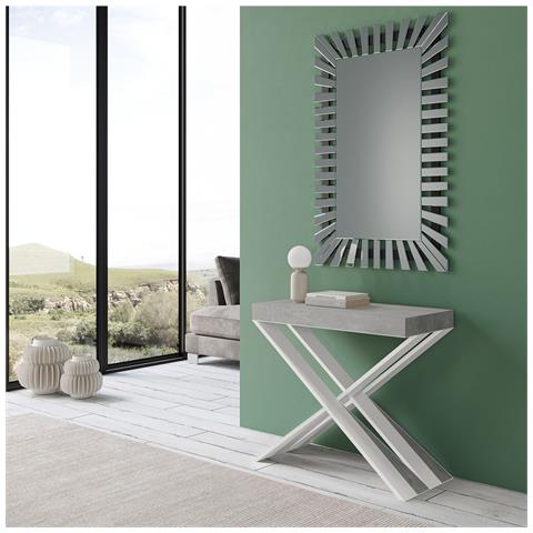 Consolle Allungabile 90x40/196 Cm Diago Small Telaio Bianco - Cemento - Foto 6