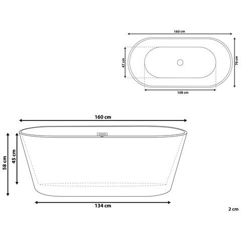 Vasca Da Bagno Freestanding Havana 160 X 80 Cm Nero/bianco - Foto 2