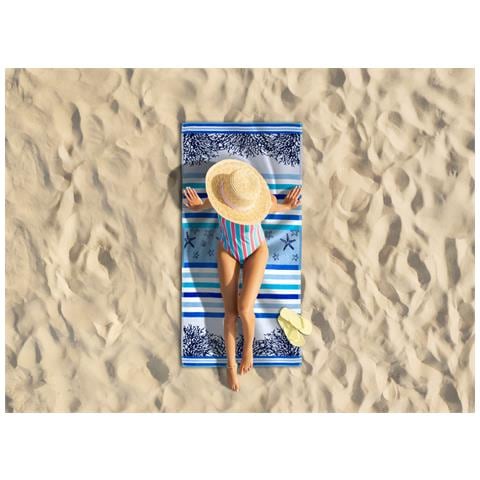 Telo Mare Jacquard Spugna Asciugamano Spiaggia Disegno Queensland Telo Mare Blu-azzurro - Foto 2