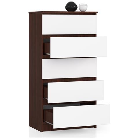 Cassettiera K60, 5 cassetti, 60x40x121 cm, Weng? e Bianco - Foto 2
