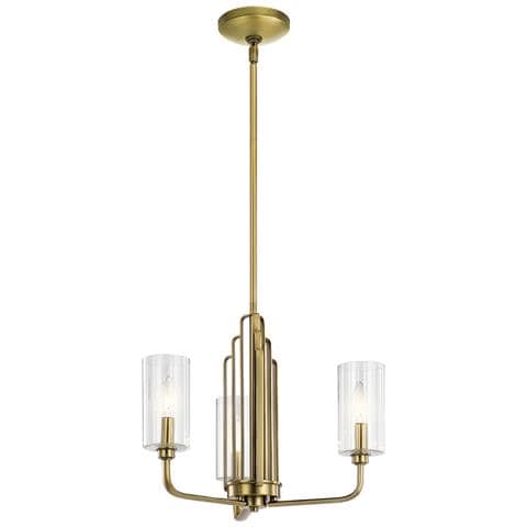 Lampadario Contemporaneo Kimrose Acciaio Ottone Spazzolato Vetro 3 Luci E14 - Foto 1