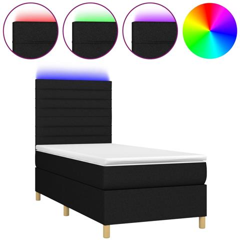 Letto A Molle Con Materasso E Led Nero 100x200 Cm In Tessuto - Foto 1