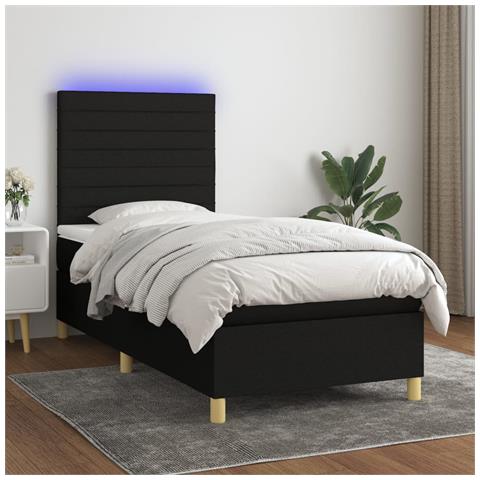 Letto A Molle Con Materasso E Led Nero 100x200 Cm In Tessuto - Foto 8