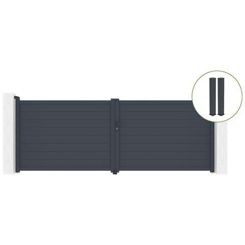 Cancello Battente 4m Eiger H. 140cm Grigio Alluminio + 2 Montanti 20x20cm H. 166cm - Foto 1