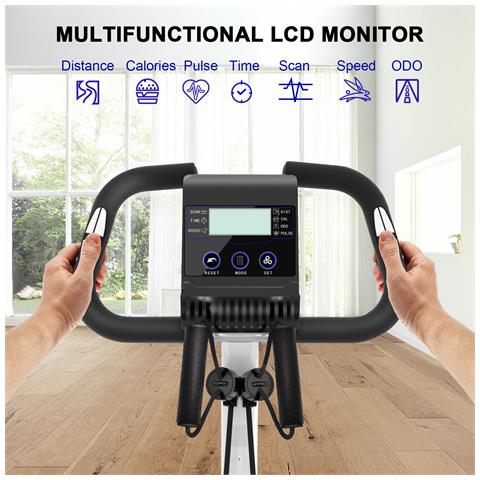 Cyclette Pieghevole Da Casa 4 In 1, Bicicletta Magnetica Pieghevole, Cyclette 8 Livelli Di Resistenza, Monitor Lcd E Sensore Di Frequenza Cardiaca - Foto 2