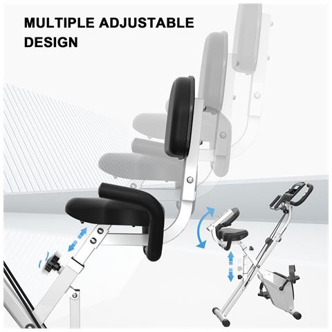 Cyclette Pieghevole Da Casa 4 In 1, Bicicletta Magnetica Pieghevole, Cyclette 8 Livelli Di Resistenza, Monitor Lcd E Sensore Di Frequenza Cardiaca - Foto 8