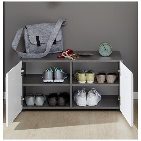 Panca Con Portaoggetti Line - Bianco - Truciolare Melaminico - 80x41x35 Cm - Foto 8