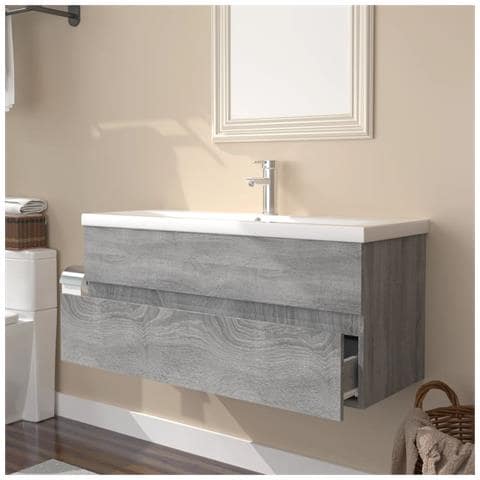 Mobile Bagno E Lavabo Integrato Grigio Sonoma Legno Multistrato - Foto 3