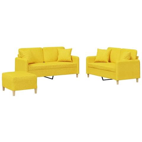 Set Di Divani 3 Pz Con Cuscini Giallo Chiaro In Tessuto - Foto 2
