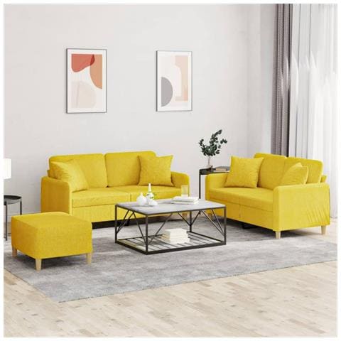Set Di Divani 3 Pz Con Cuscini Giallo Chiaro In Tessuto - Foto 1