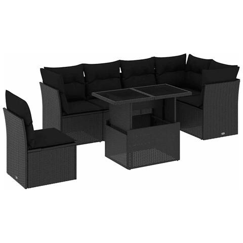 Set Divani Da Giardino Con Cuscini 7pz Nero Polyrattan - Foto 2