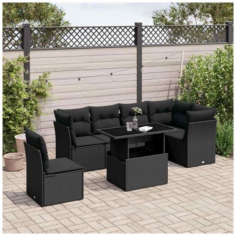 Set Divani Da Giardino Con Cuscini 7pz Nero Polyrattan - Foto 1
