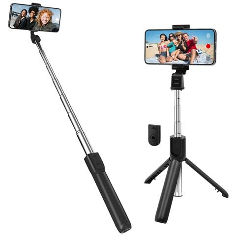Selfie Stick Con Treppiede E Telecomando Bluetooth, Nero - Foto 1
