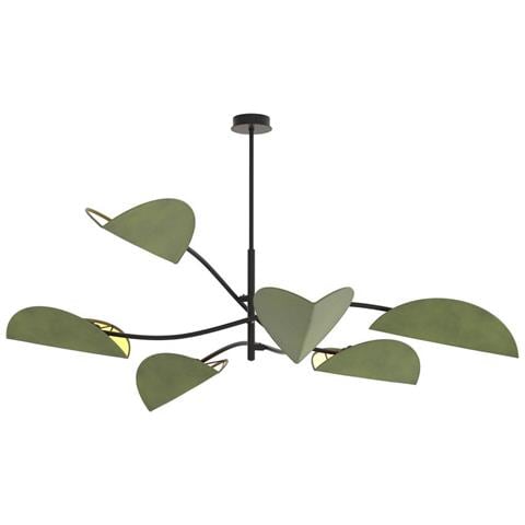 Lampada A Sospensione Lotus In Acciaio Nero E Velluto Verde - Foto 1