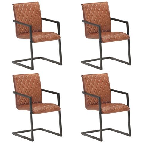 Lusso Casadino - Sedie Da Pranzo A Sbalzo 4 Pz Marroni In Vera Pelle - Foto 2