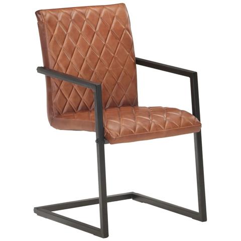 Lusso Casadino - Sedie Da Pranzo A Sbalzo 4 Pz Marroni In Vera Pelle - Foto 1