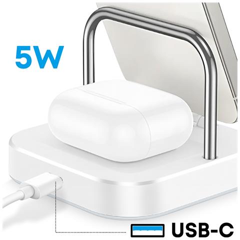 Stazione Ricarica Usb-c Wireless Per Smartphone, Apple Watch, Cuffie, Bianco - Foto 2