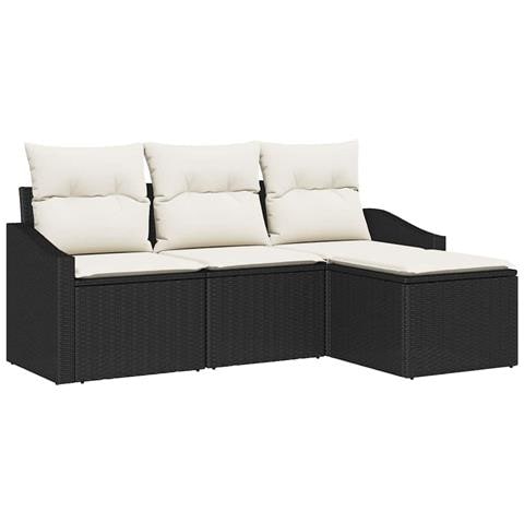 Set di divani da giardino a 4 pezzi con cuscini in rattan poliestere nero - Foto 1